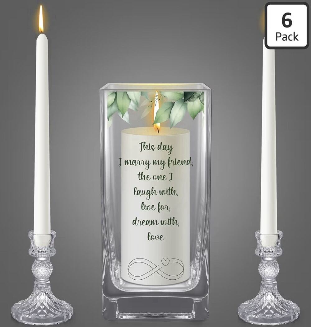 FoldTier Unity Wedding Candle Ceremony Set Glass Holder Taper Pillar Candles